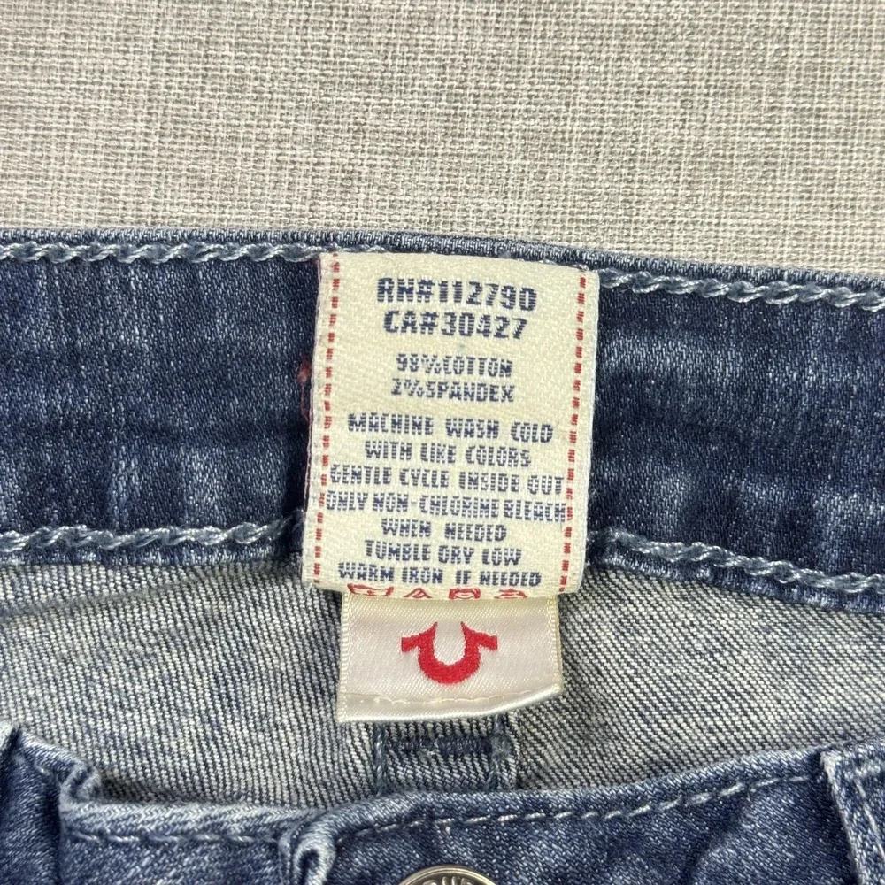 True Religion Jeans Mens 32x34 Skinny Blue Medium Wash Distressed Pockets